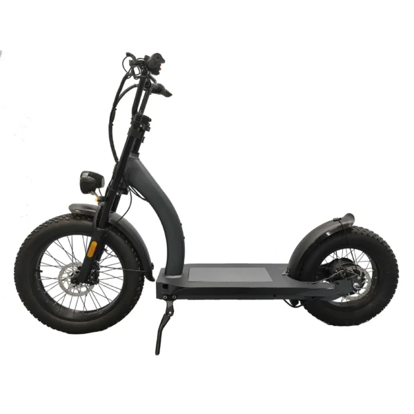 trottinette tout terrain électrique noire vu de profil