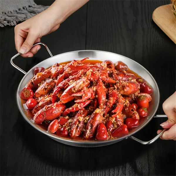 Poêle à paella en acier inoxydable 18-24 cm : antiadhésive avec double oreille, idéale pour cuisinière à gaz – Image 4